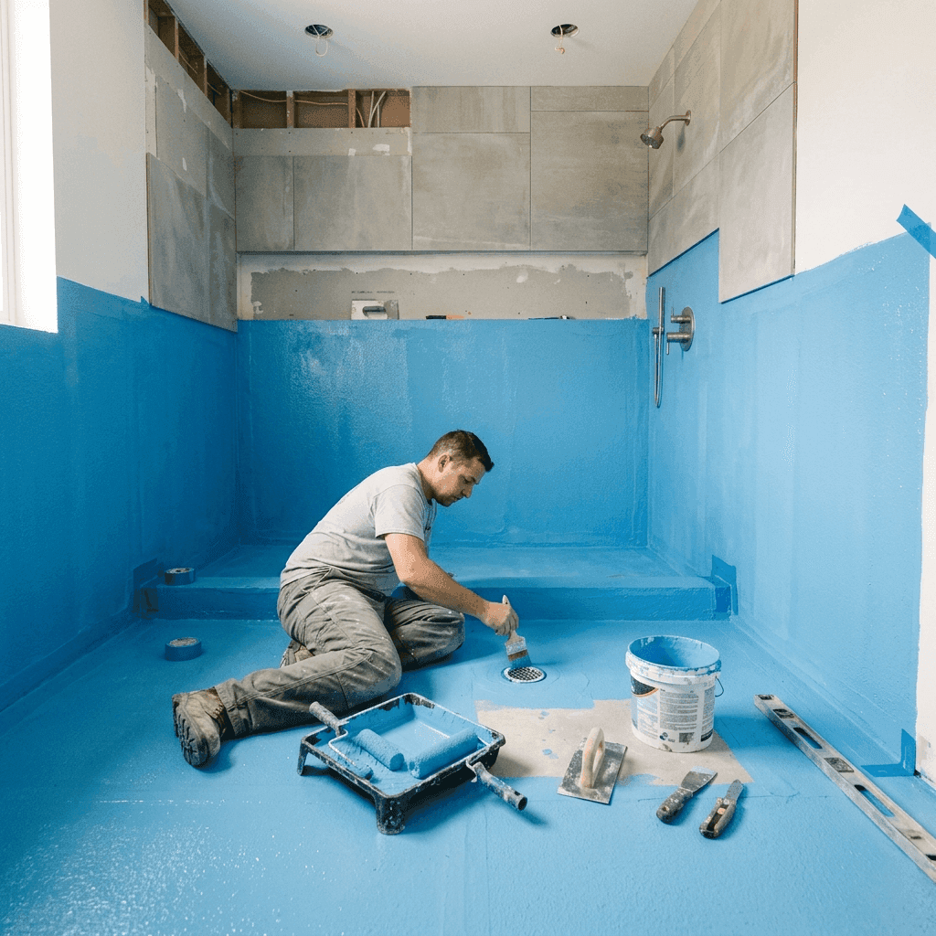 Waterproofing membrane being applied