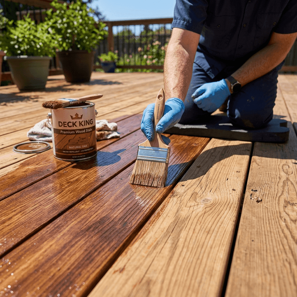 Freshly oiled timber deck